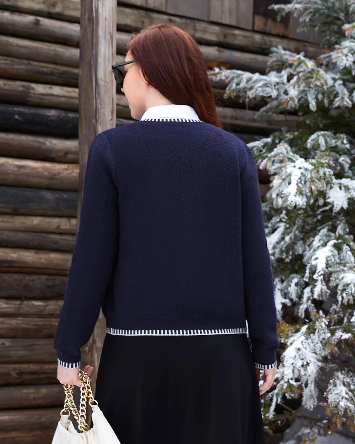 V FOR CITY Cardigan Blazers for Women Knit Tweed Jacket Winter Chunky Cardigans Button Down Sweater Coat with Pockets