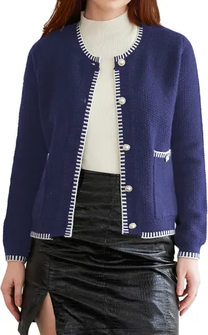 V FOR CITY Cardigan Blazers for Women Knit Tweed Jacket Winter Chunky Cardigans Button Down Sweater Coat with Pockets