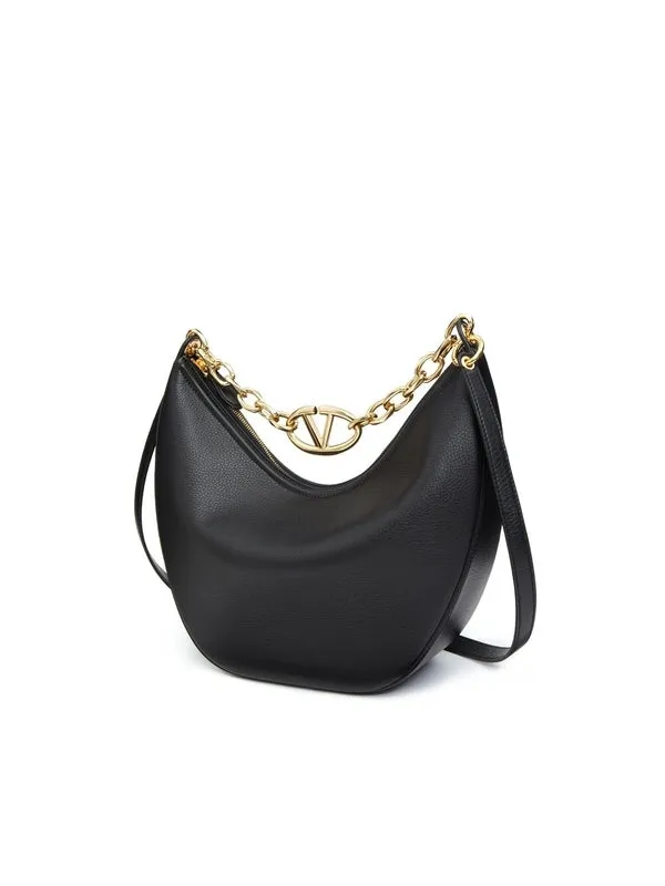 V Logo Leather Chain Shoulder Bag