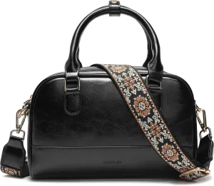 Vegan Leather Boston Bag For Women Vintage Top Handle Satchel Purse Hobo Shoulder Barrel Satchel Handbags