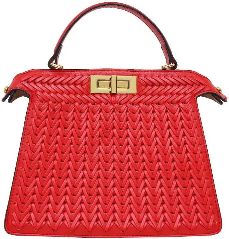 Vegan Leather Tote Bags for Women Woven Small Crossbody Shoulder Purse Trendy Top Handle Handbags Buckle Satchels