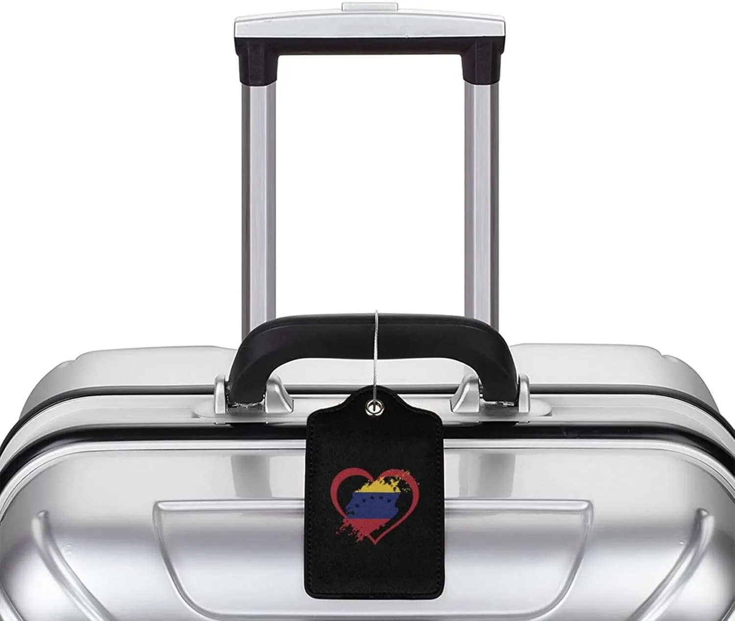 Venezuela Flag Heart Leather Baggage Bag Luggage Tags with Stainless Steel Loop and Privacy Cover, 4 PCS, Black