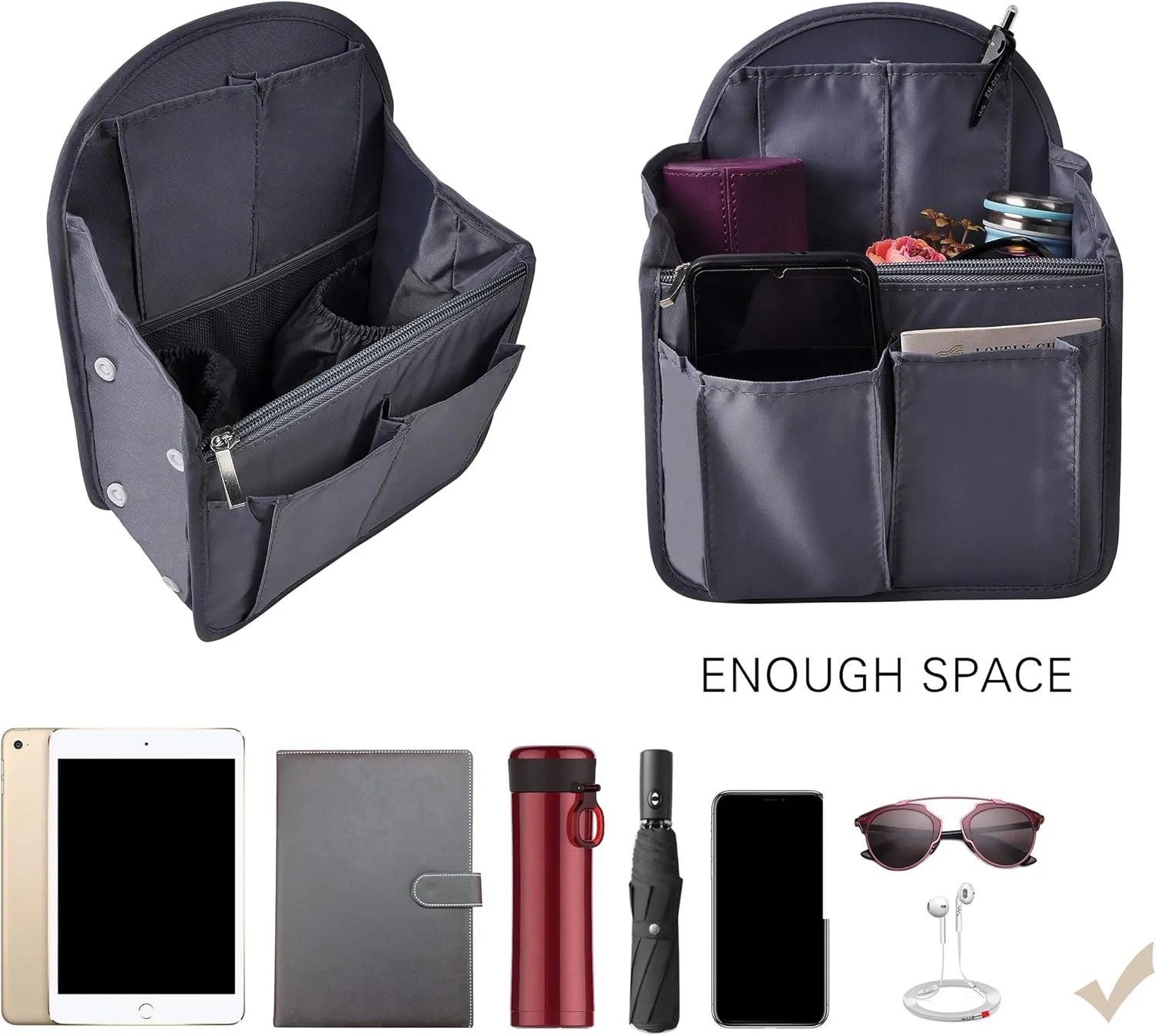 Vercord Backpack Organizer Insert Liner Hanging Travel Bag in Bag with Many Pockets
