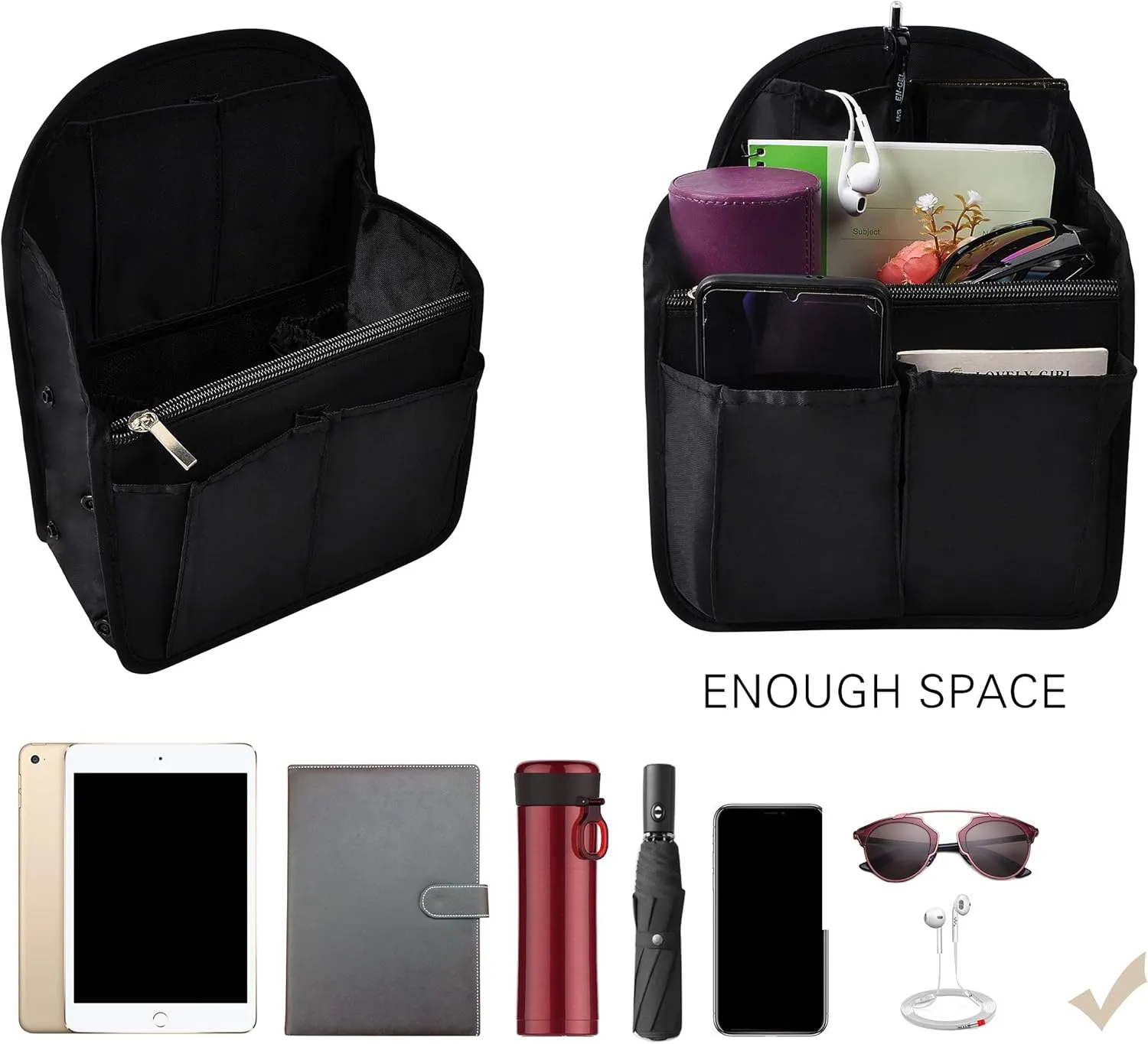 Vercord Backpack Organizer Insert Liner Hanging Travel Bag in Bag with Many Pockets