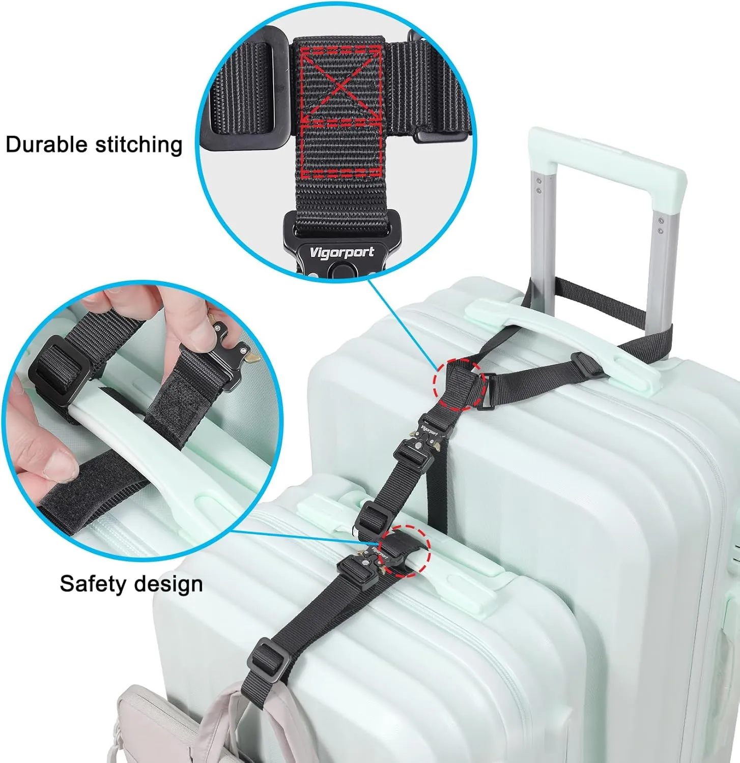 Vigorport Luggage Straps, Luggage Connector Straps for Suitcases Add A Bag and Connect Your 2 Suitcases Together Adjustable Attachment Accessories Belts (1'' Width S Size)