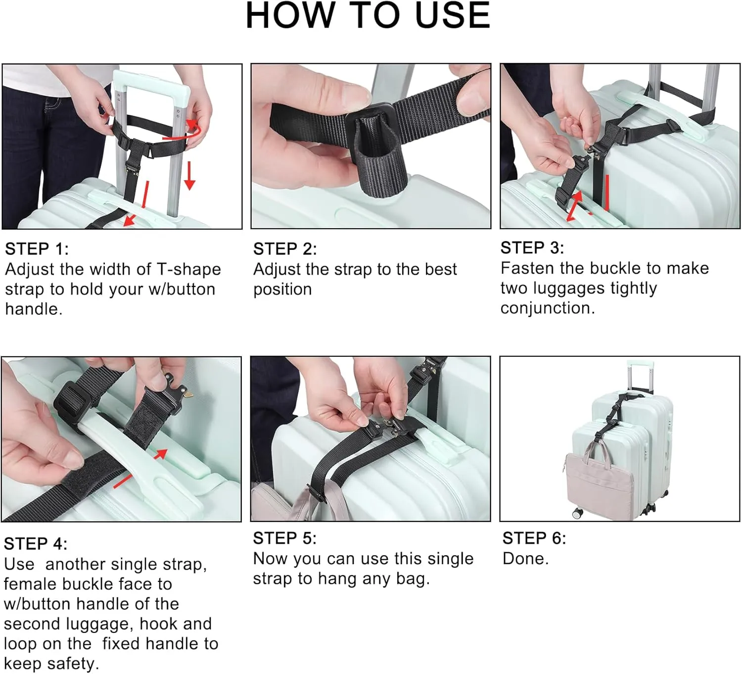 Vigorport Luggage Straps, Luggage Connector Straps for Suitcases Add A Bag and Connect Your 2 Suitcases Together Adjustable Attachment Accessories Belts (1'' Width S Size)