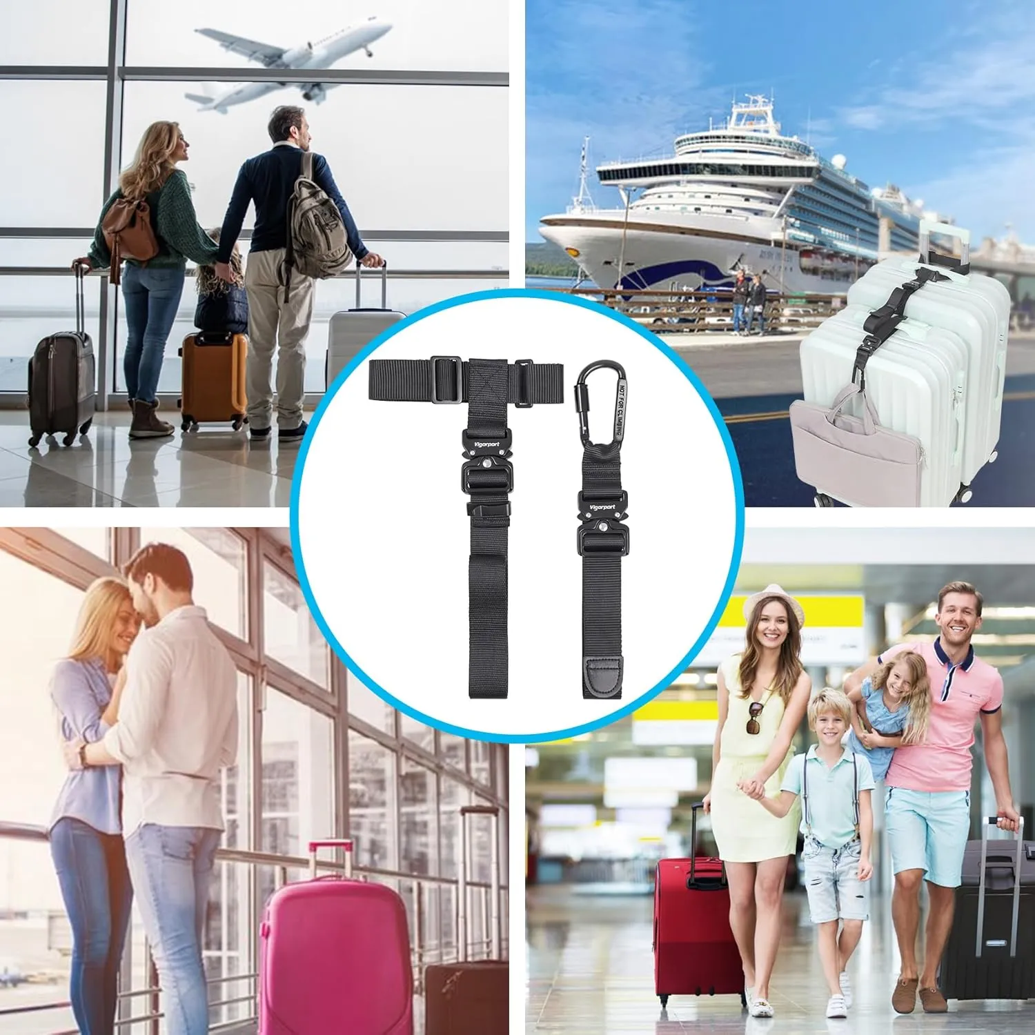 Vigorport Luggage Straps, Straps for Suitcase, Add A Bag Adjustable Luggage Accessories with Carabiner for Connect Your 2 Suitcases, Bag Straps for Luggage
