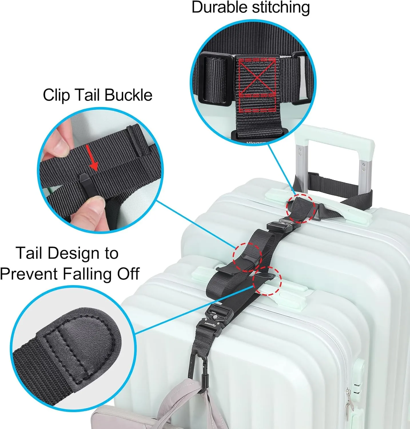 Vigorport Luggage Straps, Straps for Suitcase, Add A Bag Adjustable Luggage Accessories with Carabiner for Connect Your 2 Suitcases, Bag Straps for Luggage