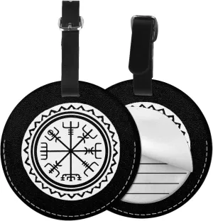 Viking Vegvisir Compass Round Leather Luggage Tags for Travel Bags Backpacks Handbags,3.7in