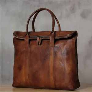 Vintage Brown Distressed Leather Briefcase Business Bag for Men