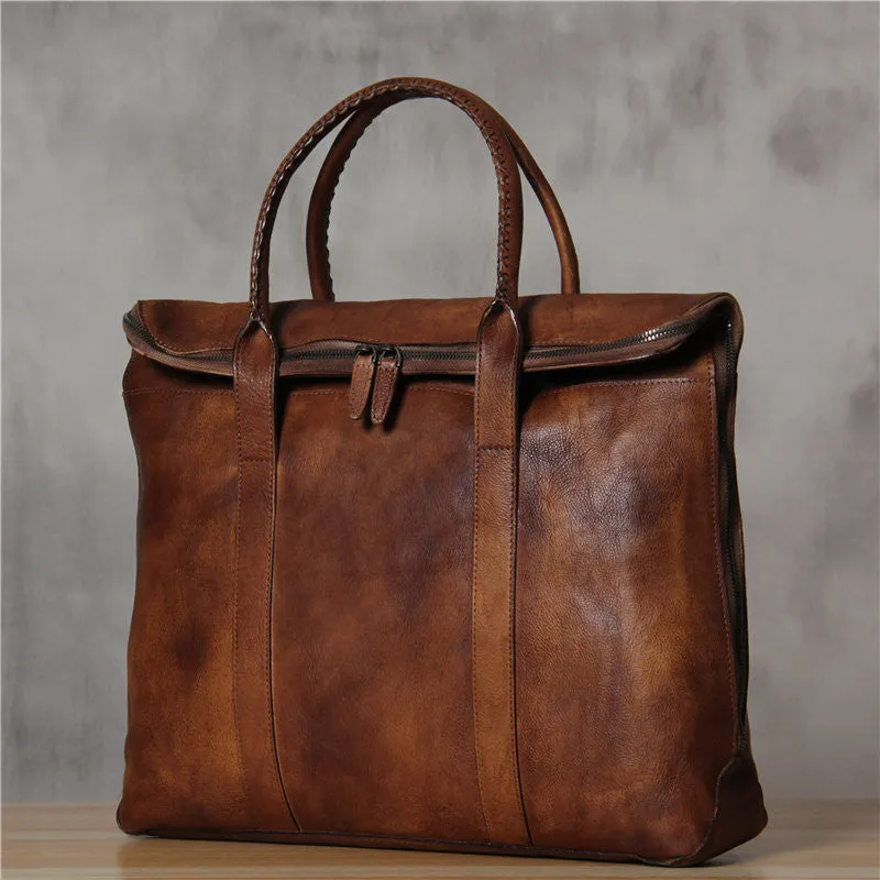 Vintage Brown Distressed Leather Briefcase Business Bag for Men