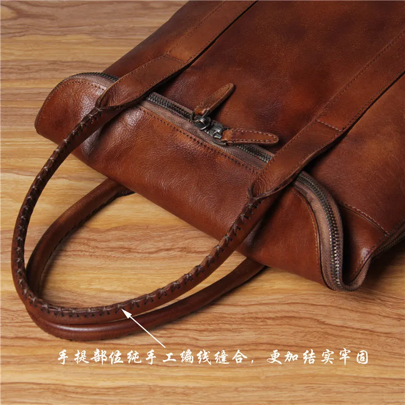 Vintage Brown Distressed Leather Briefcase Business Bag for Men