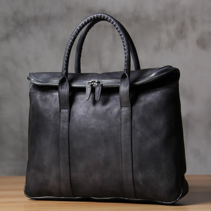 Vintage Brown Distressed Leather Briefcase Business Bag for Men