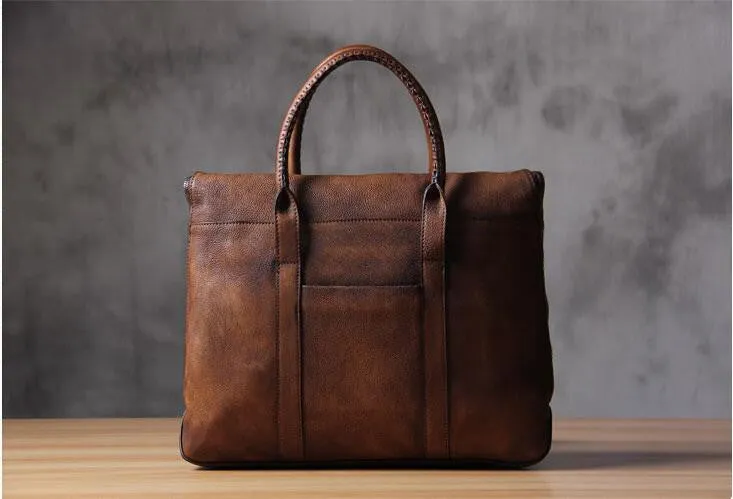 Vintage Brown Distressed Leather Briefcase Business Bag for Men