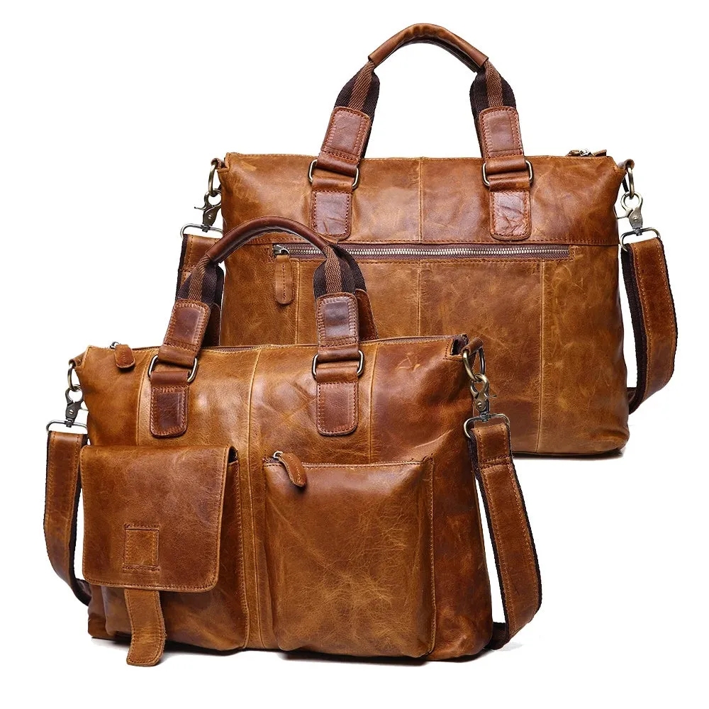 Vintage Laptop Briefcases Genuine Leather Men Tote
