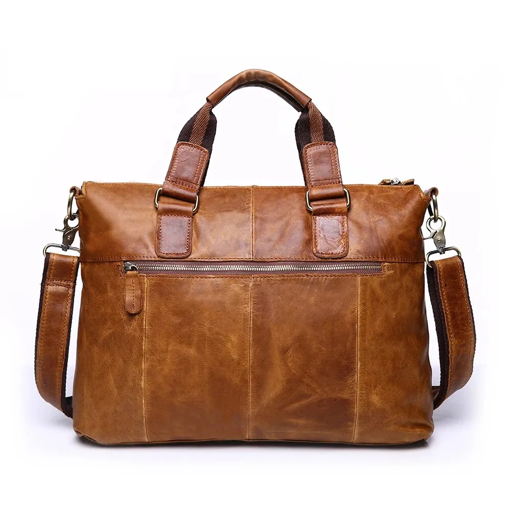 Vintage Laptop Briefcases Genuine Leather Men Tote