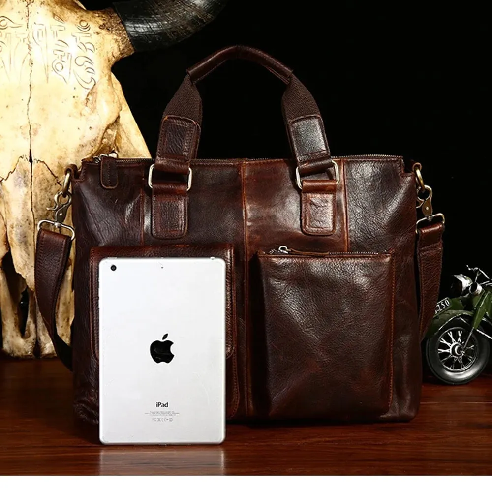 Vintage Laptop Briefcases Genuine Leather Men Tote