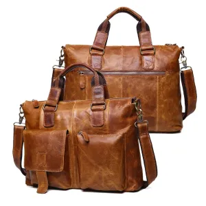 Vintage Laptop Briefcases Genuine Leather Men Tote