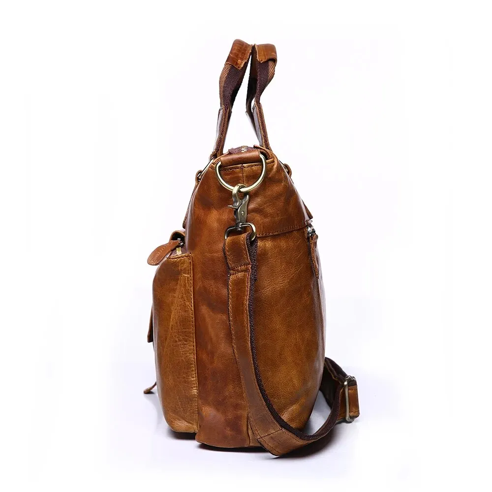 Vintage Laptop Briefcases Genuine Leather Men Tote
