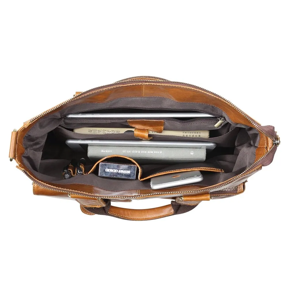 Vintage Laptop Briefcases Genuine Leather Men Tote