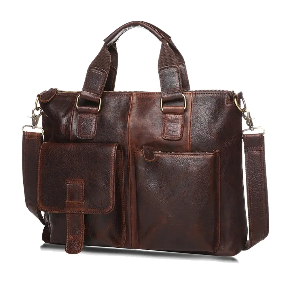 Vintage Laptop Briefcases Genuine Leather Men Tote
