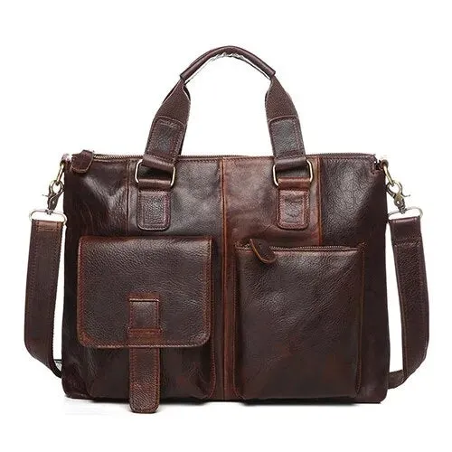 Vintage Laptop Briefcases Genuine Leather Men Tote
