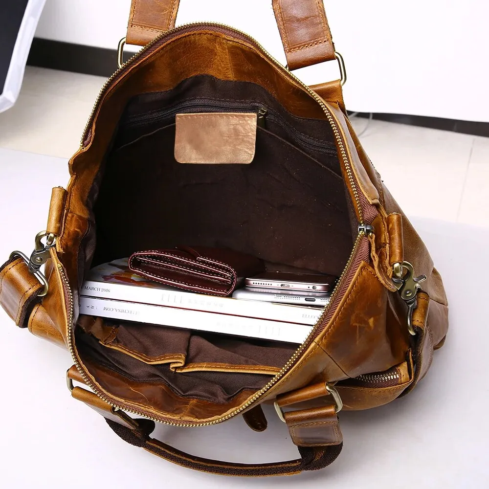 Vintage Laptop Briefcases Genuine Leather Men Tote