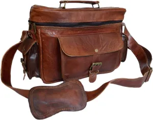 Vintage Leather DSLR Camera Case Messenger Crossbody Sling Bag Fit SLR with 2 Lenses for Canon Sony Nikon Canon Olympus and So On