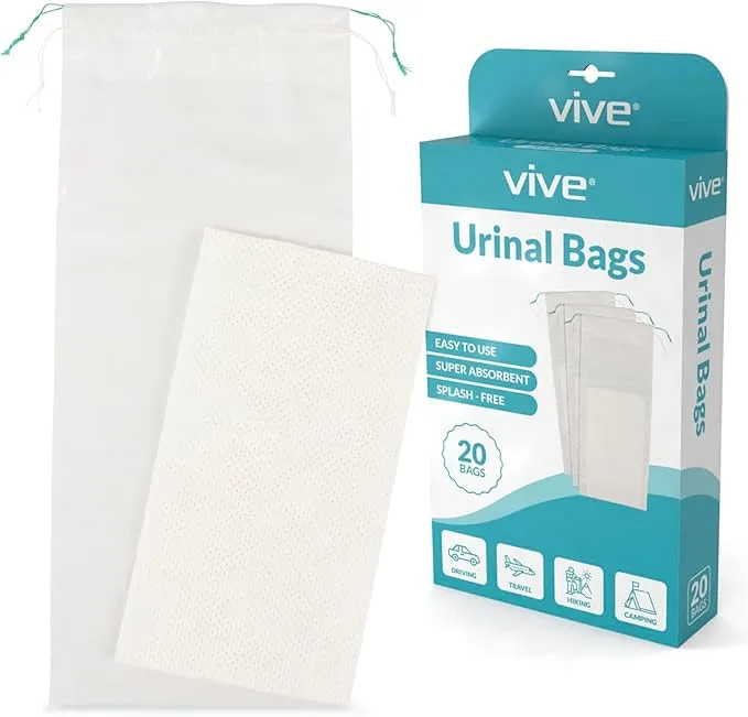 Vive Disposable Urine Bags (20 Count) - Pee Bags for Emergencies, Camping & Car Travel - Travel Urinal for Men and Women - Portable Urine Collection Bags - Leak-Proof Pee Bag - Emergency Urine Bag Kit