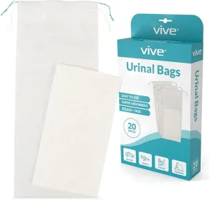 Vive Disposable Urine Bags (20 Count) - Pee Bags for Emergencies, Camping & Car Travel - Travel Urinal for Men and Women - Portable Urine Collection Bags - Leak-Proof Pee Bag - Emergency Urine Bag Kit