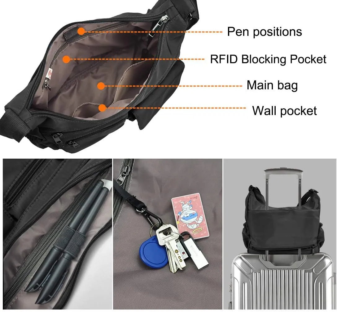 VOLGANIK ROCK Crossbody Bags for Women RFID Lightweight Travel Shoulder Bag Waterproof Nylon purses and handbags Pocketbook