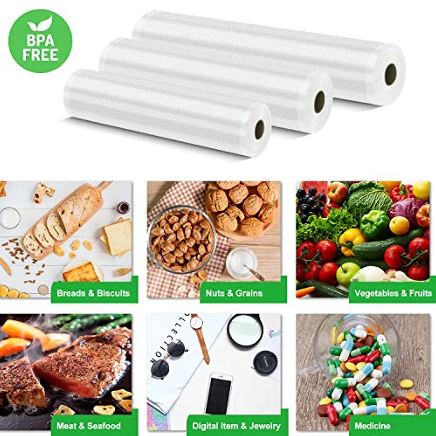 Vpcok Direct Vacuum Sealer Bags for Food Saver Vacuum Sealer Bags Rolls 8'' x 10', 10'' x 10', 11'' x 10' 3 Pack Vacuum Seal Bags for Food Fit Food Saver Vacuum Sealer Sous Vide Bags Food Vac Storage Meal Prep