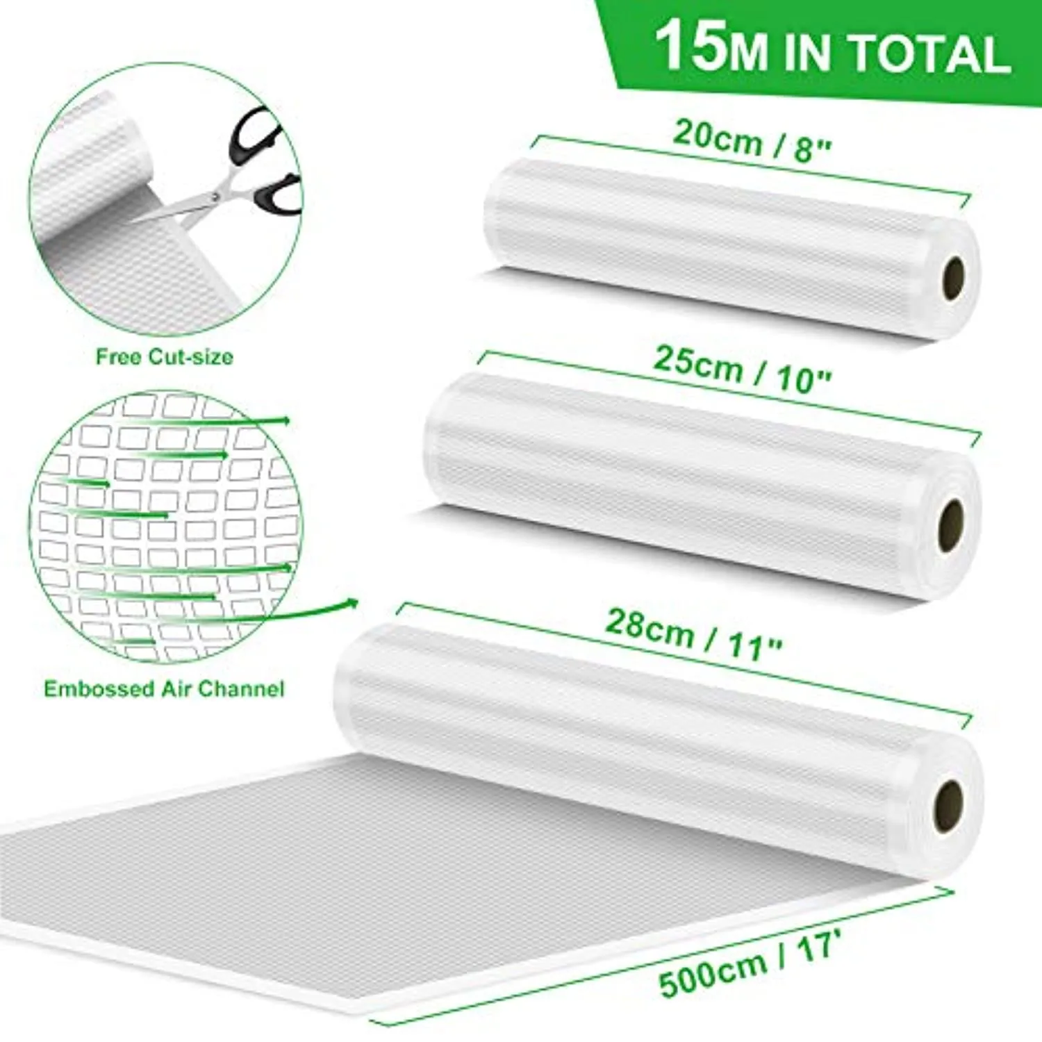 Vpcok Direct Vacuum Sealer Bags for Food Saver Vacuum Sealer Bags Rolls 8'' x 10', 10'' x 10', 11'' x 10' 3 Pack Vacuum Seal Bags for Food Fit Food Saver Vacuum Sealer Sous Vide Bags Food Vac Storage Meal Prep