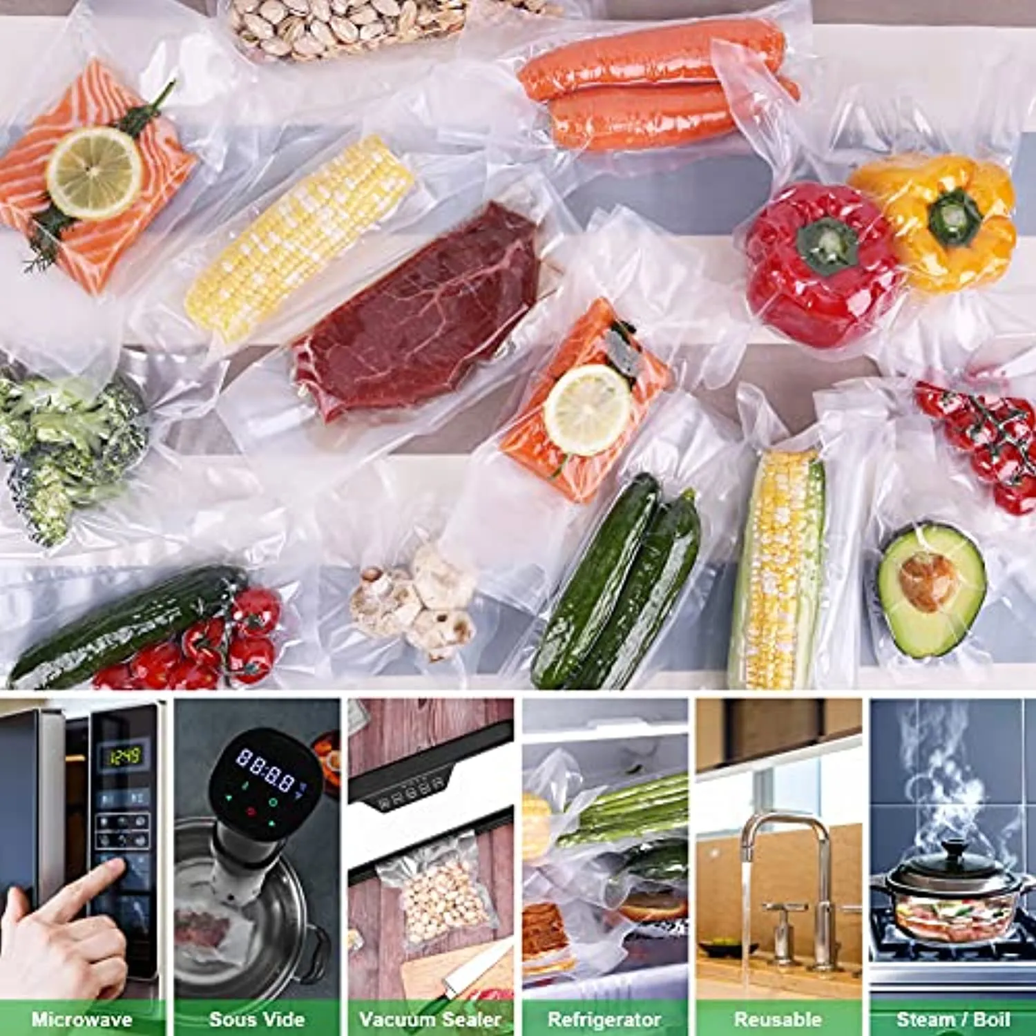 Vpcok Direct Vacuum Sealer Bags for Food Saver Vacuum Sealer Bags Rolls 8'' x 10', 10'' x 10', 11'' x 10' 3 Pack Vacuum Seal Bags for Food Fit Food Saver Vacuum Sealer Sous Vide Bags Food Vac Storage Meal Prep