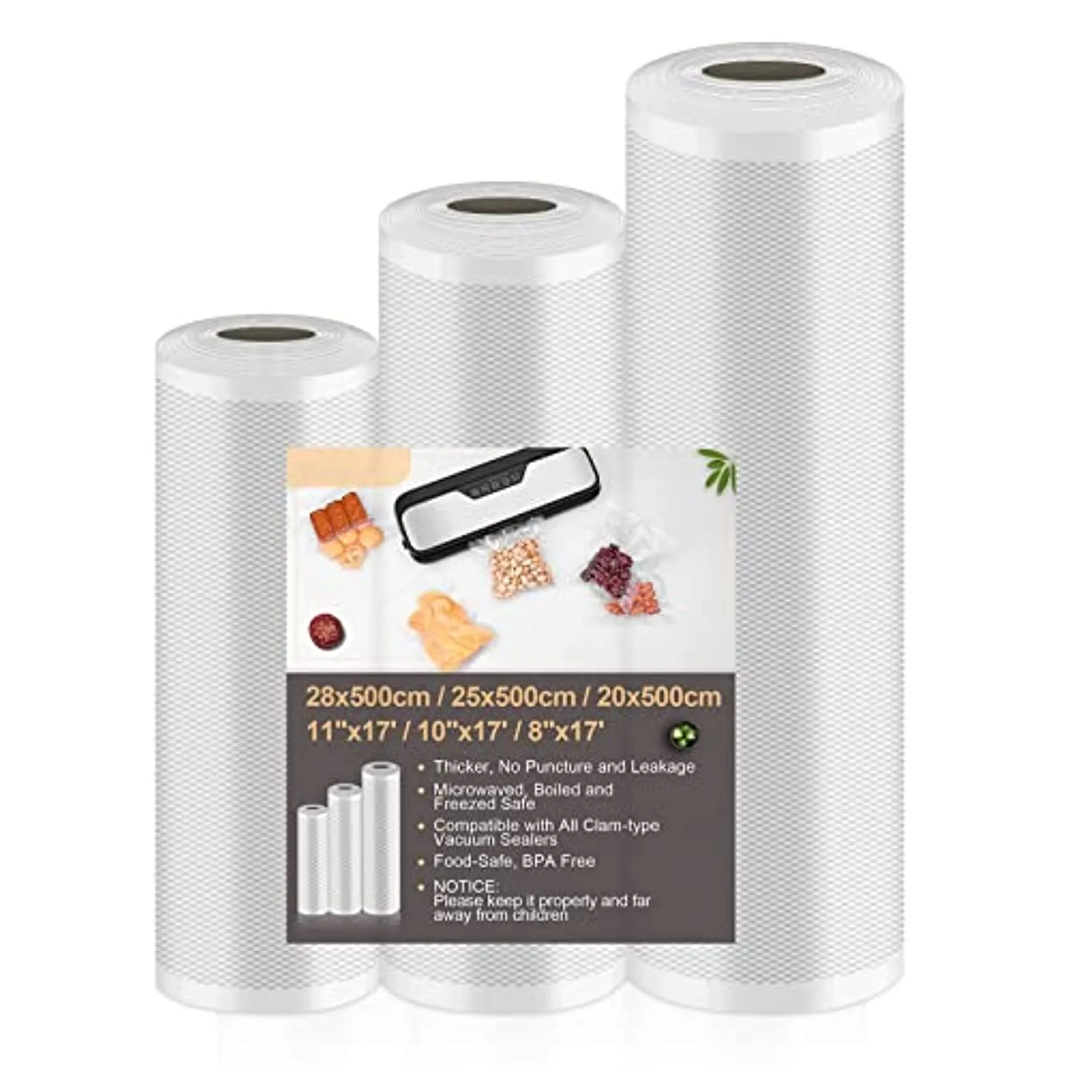 Vpcok Direct Vacuum Sealer Bags for Food Saver Vacuum Sealer Bags Rolls 8'' x 10', 10'' x 10', 11'' x 10' 3 Pack Vacuum Seal Bags for Food Fit Food Saver Vacuum Sealer Sous Vide Bags Food Vac Storage Meal Prep