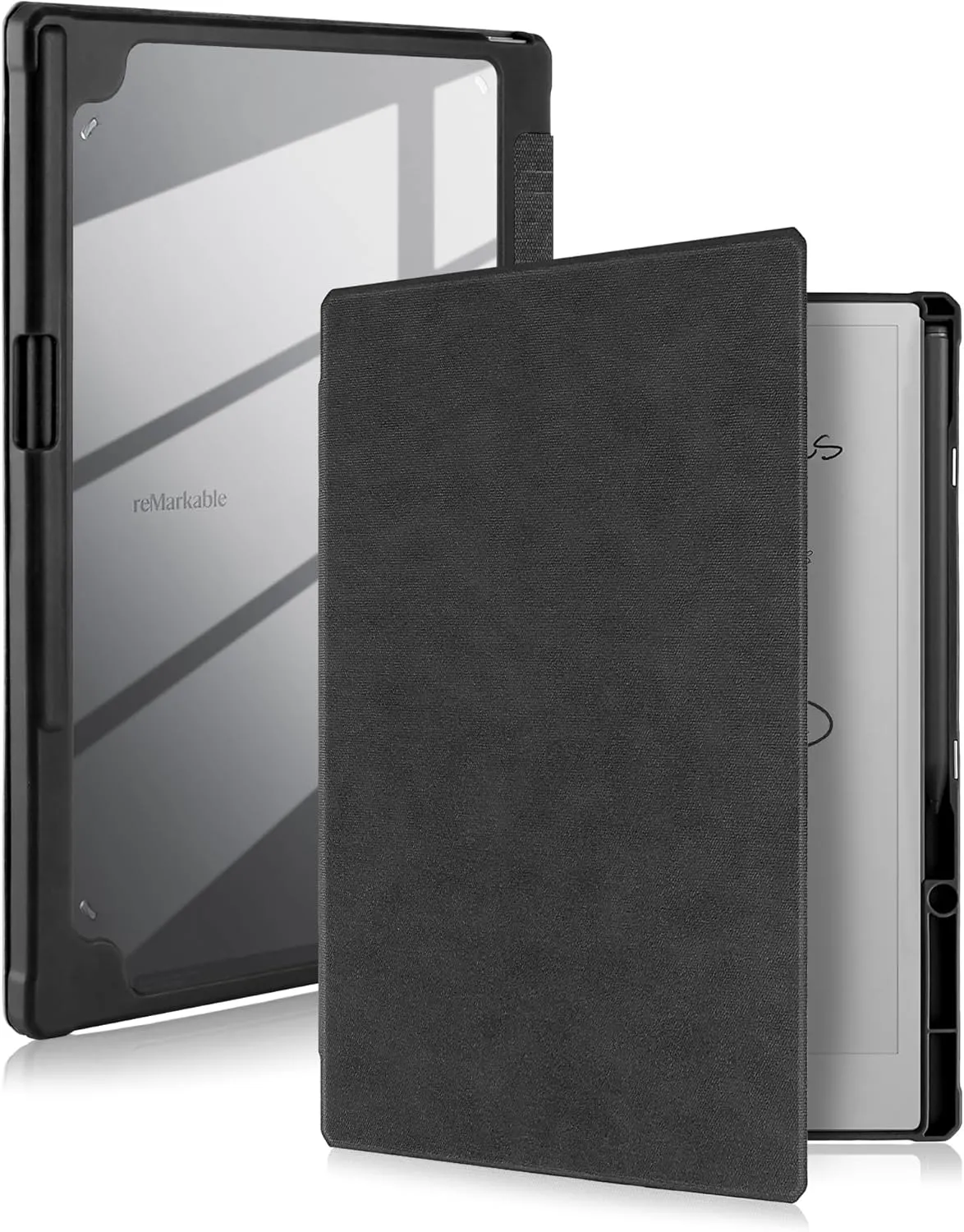 WALNEW Case for Remarkable Paper Pro, Transparent Hard PC Back Book Folio Shell with Pen Holder, Protective Cover for Remarkable Paper Pro 11.8" Color Tablet (2024), Black