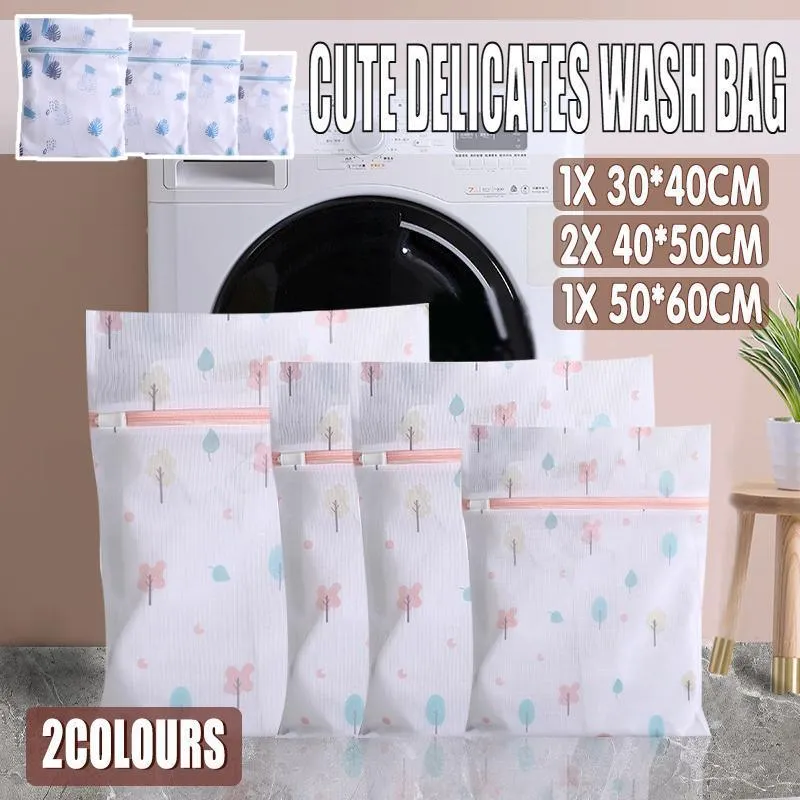 Washing Bags 4PCS Polyester Pink/Blue Laundry Set