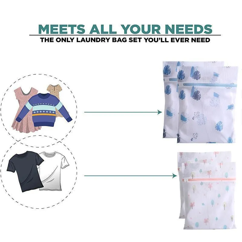 Washing Bags 4PCS Polyester Pink/Blue Laundry Set