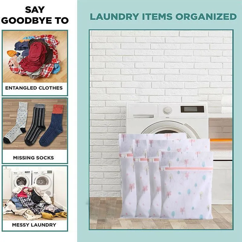 Washing Bags 4PCS Polyester Pink/Blue Laundry Set