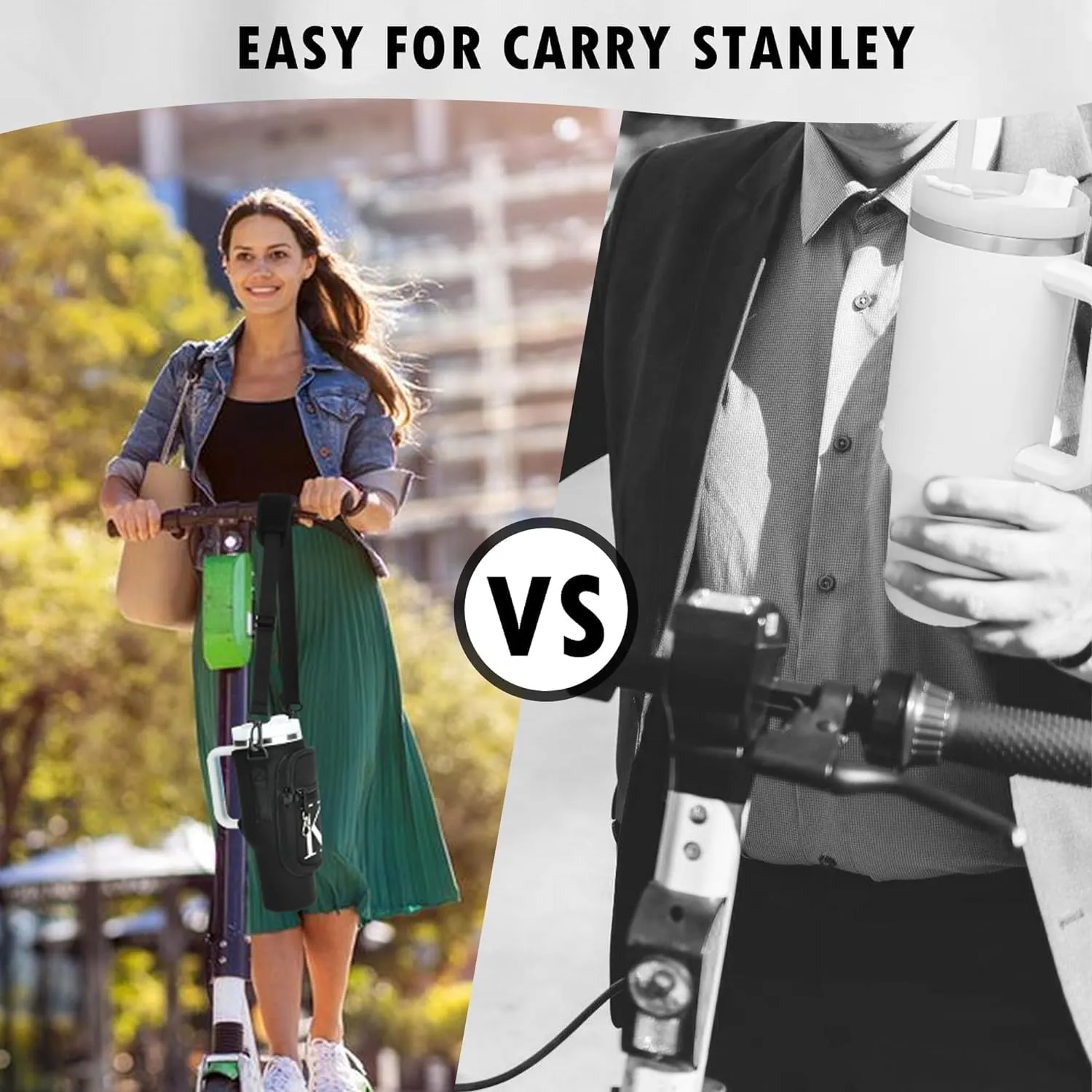 Water Bottle Holder with Adjustable Strap for Stanley Cup 40 oz Tumbler with Handle, Personalized Initial, Neoprene Water Bottle Carrier Bag with Phone Pocket & Carabiner for Stanley Cup Accessories