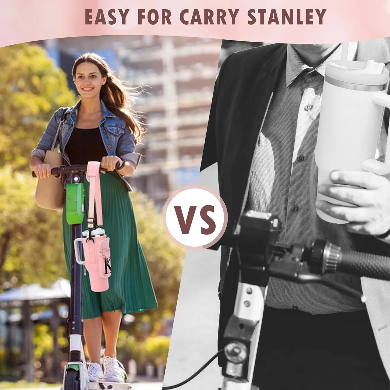 Water Bottle Holder with Adjustable Strap for Stanley Cup 40 oz Tumbler with Handle, Personalized Initial, Neoprene Water Bottle Carrier Bag with Phone Pocket & Carabiner for Stanley Cup Accessories
