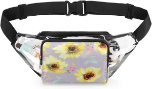 Watercolor Deciduous Sunflower Clear Fanny Pack Stadium Approved Adjustable Clear Belt Bag Cute Waist Bags for Women Men Travel Sports Events Hiking Concerts