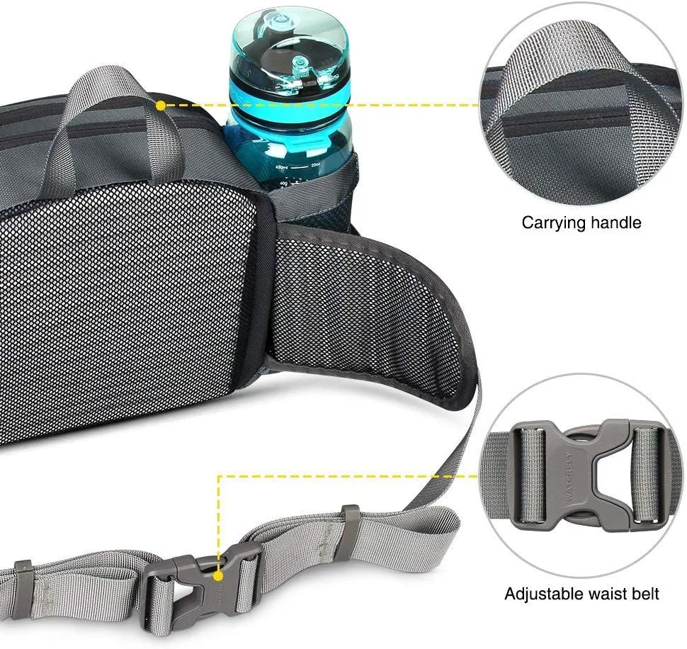 WATERFLY Fanny Pack Waist Bag: Fannie Pack 2 Water Bottle Holders Lumbar Belt Hiking Walking Running Jogging Camping Large Woman Man (Bottle Not Included）