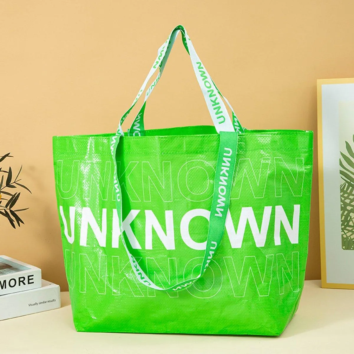 Waterproof Hand-Woven Durable Green Shopping Bags 5PCS