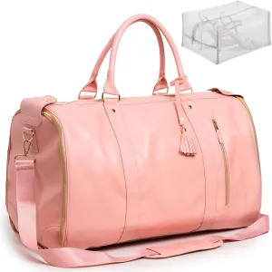 Waterproof Luxe Mega Bag Travel Carry On, PU Leather Luxe Travel Bags for Women, Convertible Garment Bags for Travel for Women (Pink)