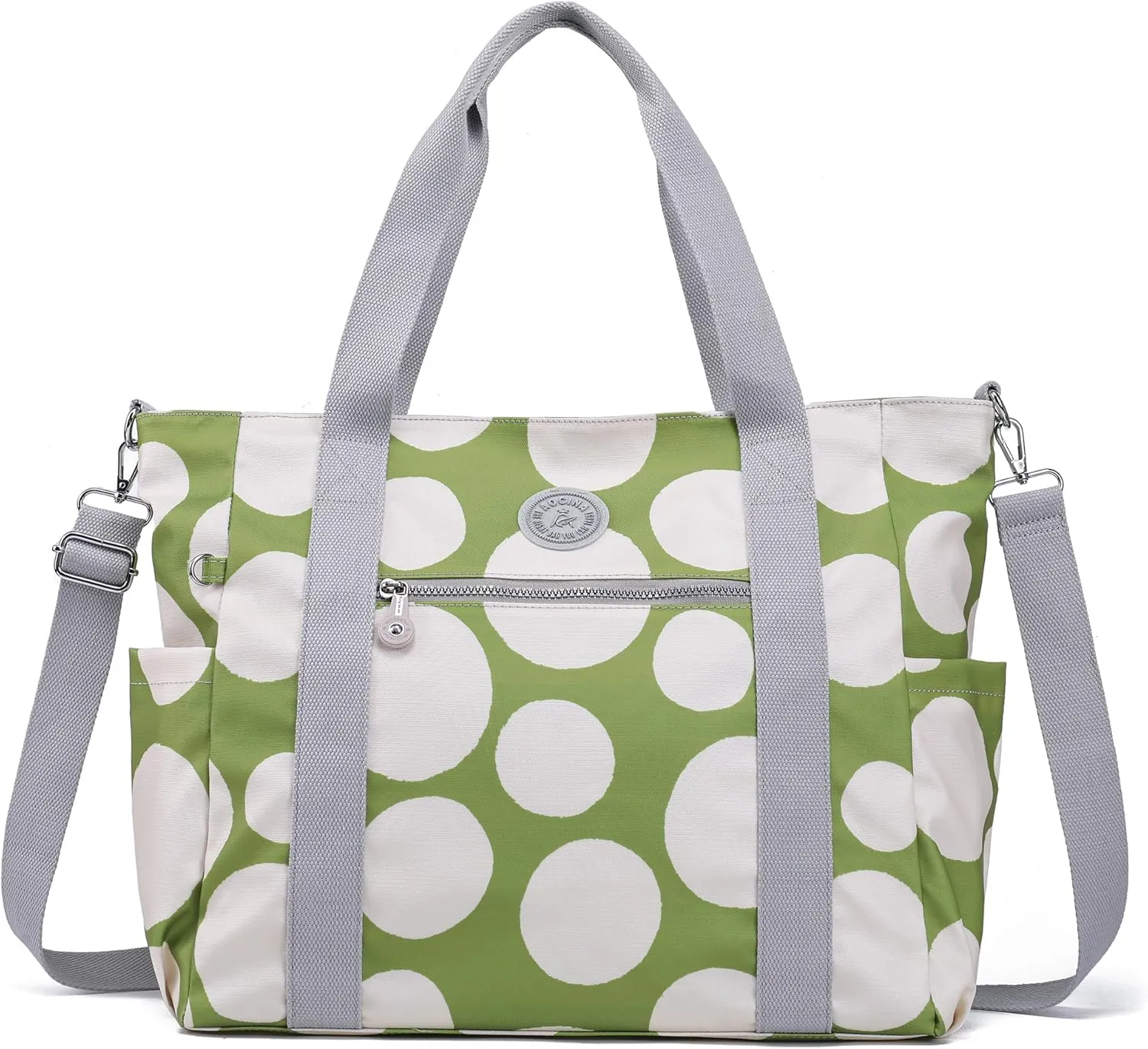 Waterproof Travel Duffle Bag for Women Weekender Overnight Carry On Crossbody Tote Bag Shoulder Bags with Laptop Compartment(Green with Beige Polka Dots)