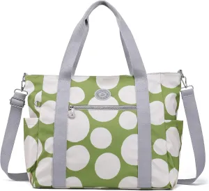 Waterproof Travel Duffle Bag for Women Weekender Overnight Carry On Crossbody Tote Bag Shoulder Bags with Laptop Compartment(Green with Beige Polka Dots)