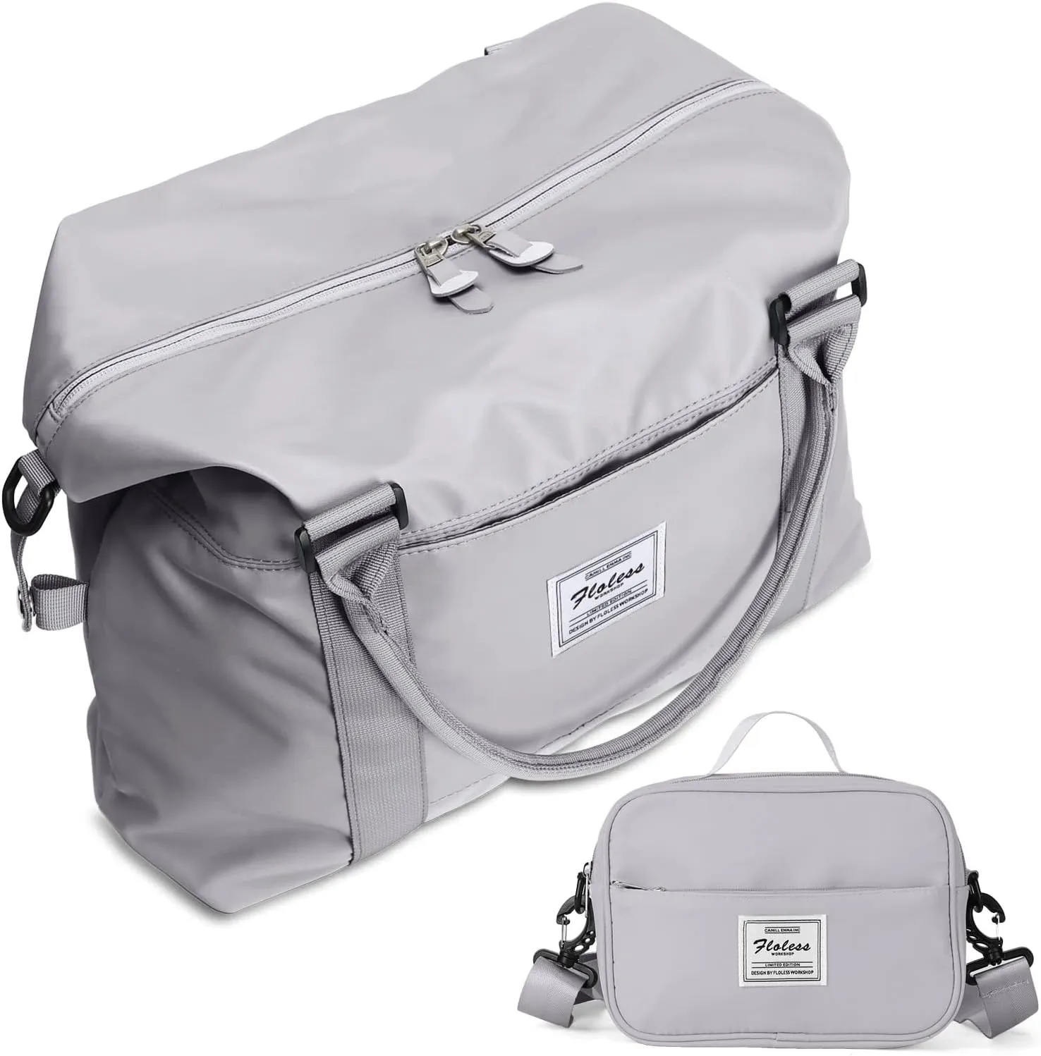 Weekender Gym Duffel Bags for Women Grey Cute Travel Tote Bag with Toiletry Bag Carry On Bag Overnight Bag with Wet Pocket Hospital Bag for Labor and Delivery