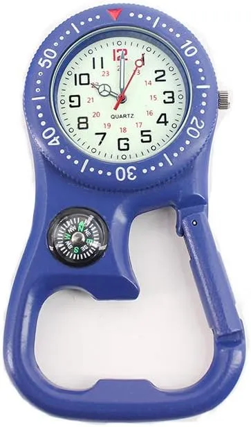 Weicam Men Women Compass Corkscrew Carabiner Clip on FOB Watch Outdoor Adventure Luminous Pocket Watch