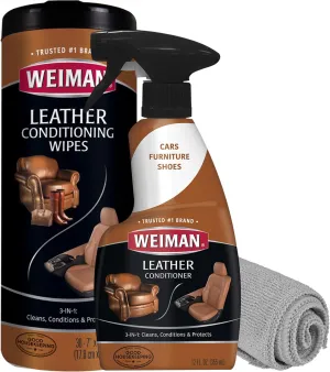 Weiman Leather Cleaner & Conditioner Care Kit | Restores Leather Surfaces | Ultra Violet Protectants Help Prevent Cracking or Fading of Leather Furniture, Car Seats, Shoes